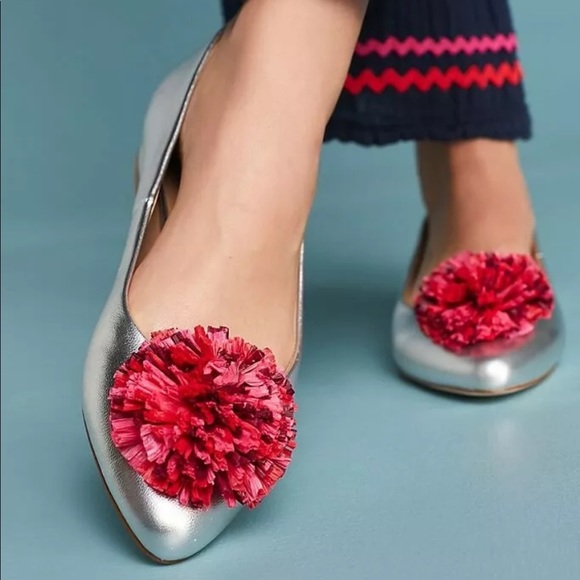 Anthropologie Shoes - Anthropologie Raffia Pom Flats
